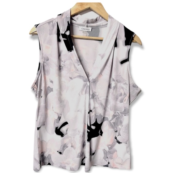 Calvin Klein pretty soft smoky floral print w/pleated cowl neckline #54B - Picture 1 of 6